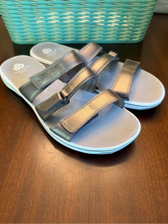 Cloudsteppers by Clarks Shoes - Cloudsteppers By Clarks Brinkley Coast Sandal Strappy Silver SlipOn Flats SZ 10